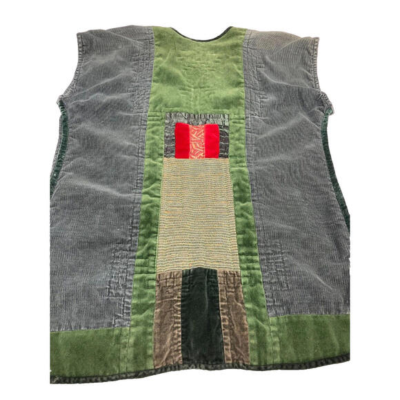 Vtg Banderas Piera Vest Coat Patchwork L/XL Corduroy Green Quilted Lined - Picture 5 of 8